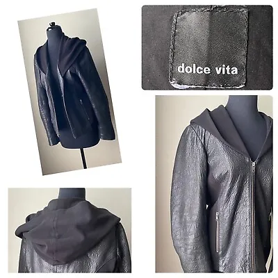 Buy Dolce Vita Womens Leather Black Jacket L Full Zip Hoodie • 33.63£