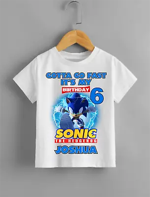 Buy PERSONALISED SONIC THEME KIDS T-SHIRT ANY NAME  And Age BIRTHDAY T SHIRT • 12.99£