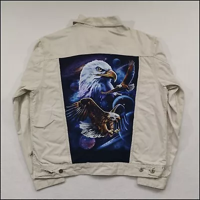 Buy Reworked Denim Jacket | Eagle/Galaxy Print | XL | Cream/Purple | 1 Of 1 • 29.95£