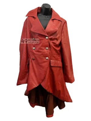 Buy Edwardian Red Napa Ladies Women Washed Real Leather Jacket Coat Gothic P-687 • 39£