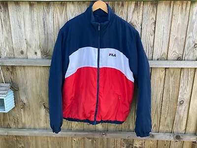 Buy Mens Fila Quilted Navy Jacket Large Zip Up Coat Casual Sport L Padded • 21.99£