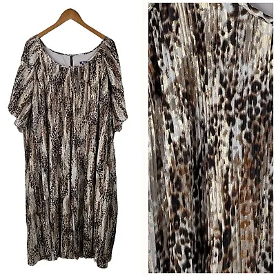 Buy Roamans Shirt Dress Plus Size 32W Casual Party Leopard Cheetah Pleated Stretch • 19.59£