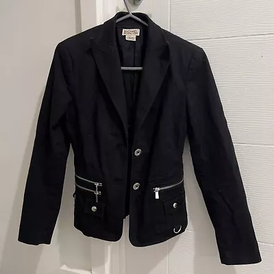 Buy Michael Kors Women’s Black Long Sleeved Denim Jacket Zipped Pockets Size 2 • 19.99£