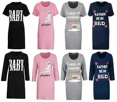 Buy Ladies Fun Print Knee Length Night Shirt Nightdress Nightie Sleep Lounge Tee TOP • 5.99£