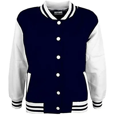 Buy Kids Girls Baseball Navy Jacket Varsity Style Plain School Jacket Top 5-13 Years • 11.99£