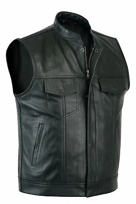 Buy Men's Sons Of Anarchy Motorbike Cut Off Vest Concealed Carry Leather Waistcoat • 67.99£