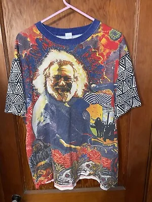 Buy Vintage Grateful Dead Jerry Garcia Heaven Smiles T Shirt AOP All Over Print LG • 550.13£