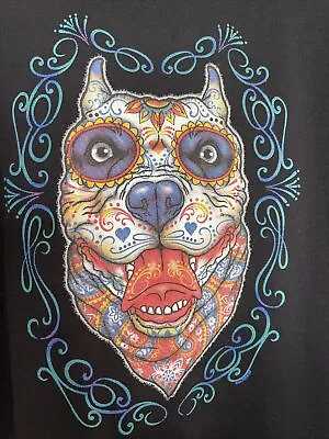 Buy Sugar Skull Day Of The Dead Print Staffie Plain Black T Shirt Size XL Unisex Dog • 10£