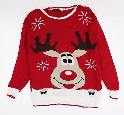Buy Figaro Womens Red Round Neck Acrylic Pullover Jumper Size S - Christmas Rudolph  • 6.75£