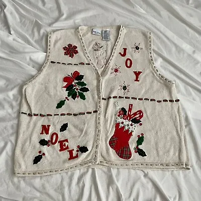 Buy Vintage Bobbie Brooks Knit White Christmas Sweater Vest Size 26w /28w VTG • 19.30£