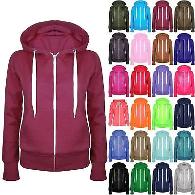 Buy Womens Ladies Plain Hooded Zip Up Pockets Hoody Sweatshirt Jacket Plus Size 6-26 • 6.49£
