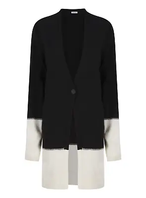 Buy Ex Yessica Ladies Long One Button Soft Winter Cardigan Jumper Black White • 12.95£
