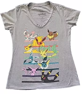 Buy Mighty Fine Pokémon Women's Gray V-Neck Graphic T-Shirt Size S • 20.78£