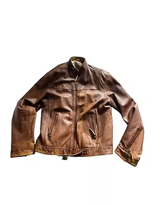 Buy Men's Vintage DONAR Tan 100% Leather Biker Jacket Casual Coat Size L • 50£