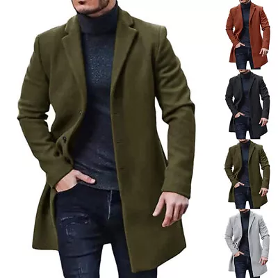 Buy Men UK Long Jacket Smart Work Outwear Overcoat Winter Warm Formal Trench Coat • 20.99£