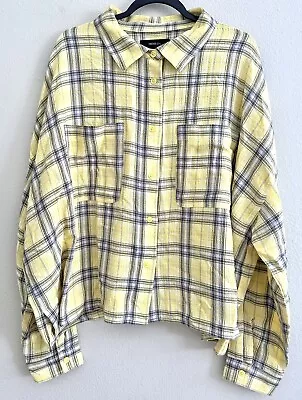 Buy Forever 21 Peasant Top Blouse Shirt Boho Collared Plaid Check Yellow Plus 3X NEW • 13.25£
