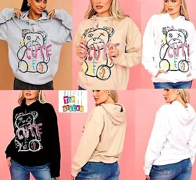 Buy Women's Teddy Bear Graphic Hooded Cute Love Oversized Hoodie Pullover Sweatshirt • 12.88£