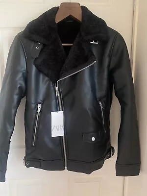 Buy ❤️‍🔥Zara Mens Black Size M But Very Small Fit Faux Leather BIKER Jacket New • 69.95£