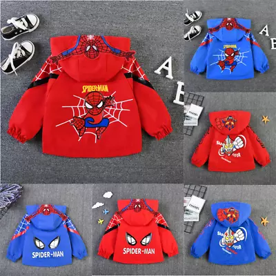 Buy Boys Spiderman Windbreaker Jacket Spring Autumn Kids Hooded Thin Jacket Gifts • 11.39£