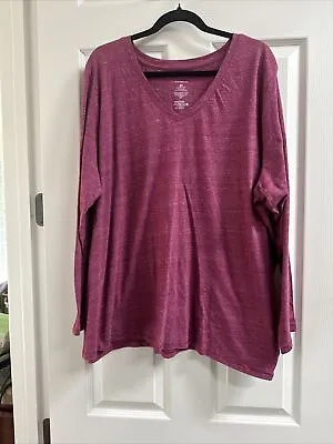 Buy Sonoma The Everyday Tee Long Sleeve V-Neck Deep Pink Shirt Womens 3XL • 5.52£