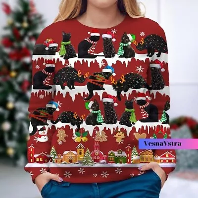 Buy Black Cat Sweatshirt, Meowy Christmas Sweatshirt, Cats Sweatshirt, Funny Christm • 37.88£