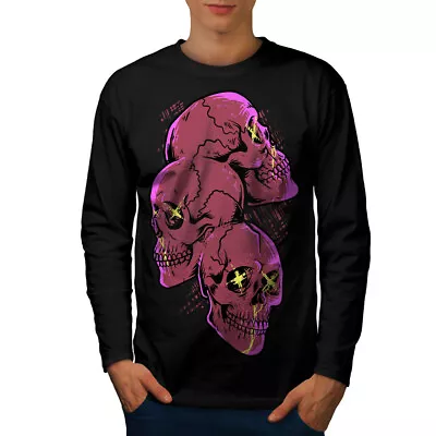 Buy Wellcoda Skulls Shiny Light Mens Long Sleeve T-shirt, Pink Eye Graphic Design • 24.99£