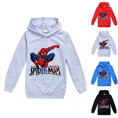 Buy Child Hoodie Kids Boys Hoody Hooded Sweater Sweatshirts Tops Spider-Man Cartoon • 9.88£