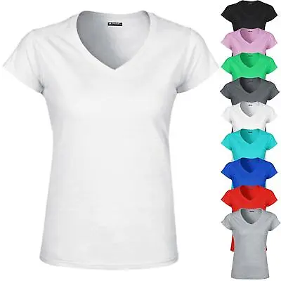Buy New Ladies Womens Plain Oversized T-Shirt V Neck Short Sleeve Basic Sports Top • 3.45£
