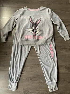 Buy Womens Grey Looney Tune Bugs Bunny Tracksuit Pyjamas UK Size 12-14 • 9.99£