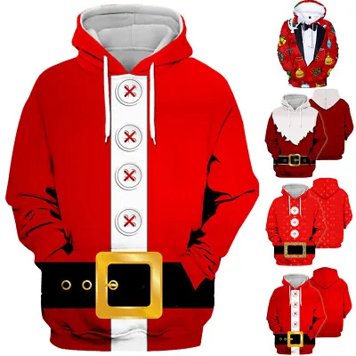 Buy Christmas Mens 3D Print Hooded Sweatshirt Xmas Santa Cosplay Hoodies Costume Top • 3.99£