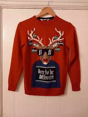 Buy H&M Christmas Jumper Age 10-12 Years  “Deer To Be Different” Sweater Unisex Red • 6£