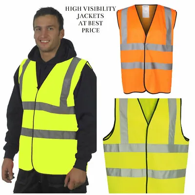 Buy Mens Yellow Or Orange HIGH VISIBILITY Vest Safety Waistcoat Hi Vis / Viz Jacket • 37.99£