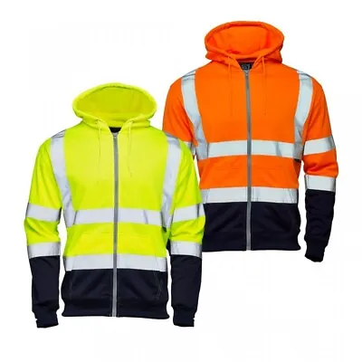 Buy Hi Vis Viz Hoodie High Visibility Full Zip Hoodies Sweatshirt Workwear 2 Tone • 15.99£