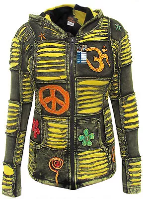 Buy Cotton Yellow Jacket Hippie Psychedelic Goth Emo Funky Patchwork Pixie Hoodie • 34.99£