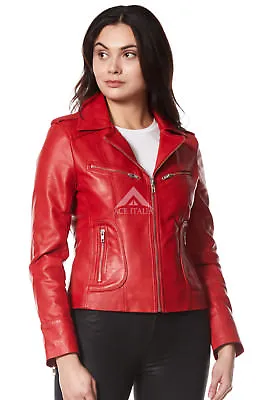 Buy RIDER Ladies Real Leather Jacket Red Soft Napa Biker Motorcycle Style 9823 • 95.80£