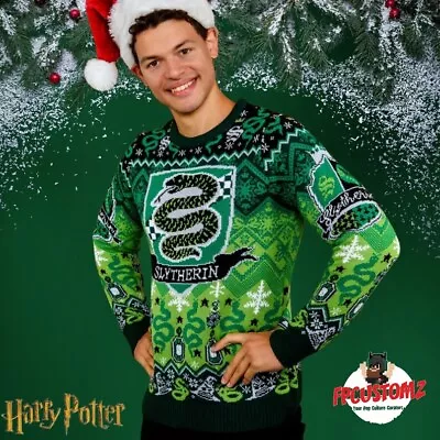 Buy House Slytherin Christmas Jumper Sweater Sweatshirt Xmas Retro Inspired • 39.77£