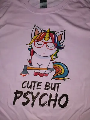 Buy Cute But Psycho Unicorn Large Unisex T-shirt New Baby Pink • 10.99£