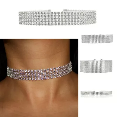 Buy Choker Crystal Fashion Necklace Ladies Girl Diamante Jewellery Rhinestone Silver • 7.99£
