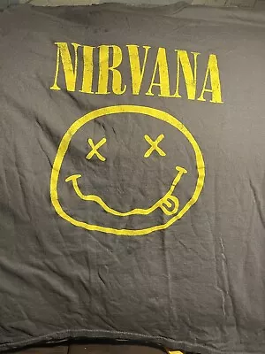 Buy Nirvana Smiley Face Classic T-Shirt Men’s Size 3XL Gray Vintage Logo From 1992 • 6.69£