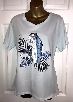 Buy Bibi Bijoux Light Blue Tiger Print Tee Shirt Women’s Size Large • 10.99£