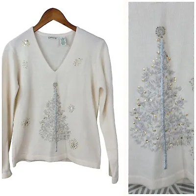 Buy Orvis Embroidered Christmas Sweater Size Small Angora Lambswool Beaded Sequin  • 28.98£
