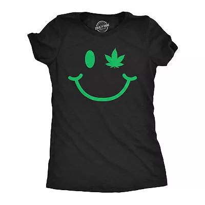 Buy Womens Pot Leaf Eye Smiling Face T Shirt Funny 420 Weed Lovers Smile Tee For • 9£