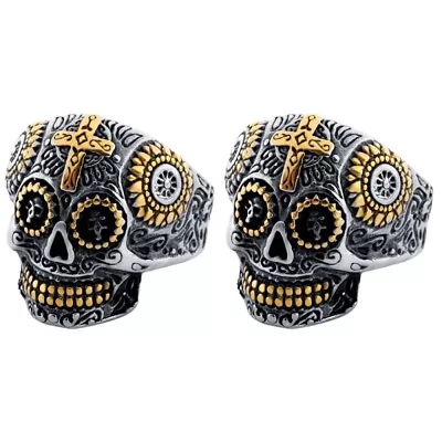 Buy  2 PCS Male Funny Rings Halloween Jewelry Skull Carved Cross • 7.25£