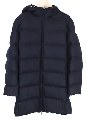Buy SUITSUPPLY Men Down Jacket UK40R Navy Long Blue Wool Blend Lined Hooded Zipped • 299.99£