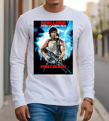 Buy Men's Long Sleeve T-Shirt Retro Movie Poster Rambo First Blood • 13.95£