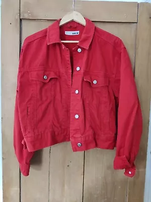 Buy Topshop Moto Red Denim Jacket Size 12 Cropped Spring Womens Jeans  • 20£