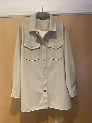 Buy Ladies Beige Faux Leather Shacket Shirt Jacket Silver Press Stud Down Size 12 • 9£
