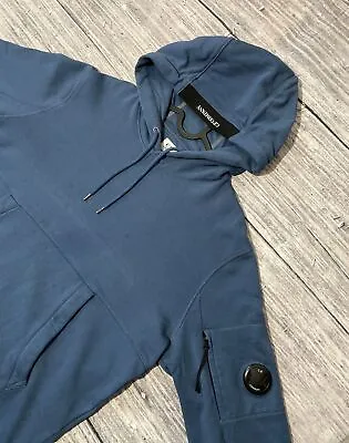 Buy Cp Company Pullover Hoodie Blue Medium Great Condition Goggle Lens Garment Dyed • 115£