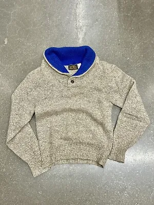 Buy VTG Eddie Bauer Shawl Sweater Mens M Grey Beige Long Sleeve Blue Collar Vintage • 36.85£