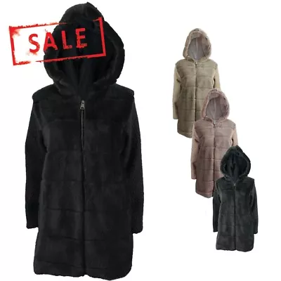 Buy Women Ladies Fashion Wool Faux Fur Long Fleece Coat Jacket Hooded Warm Soft • 37.99£